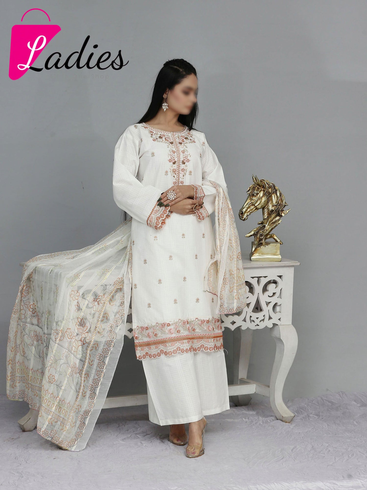 Cotton EMBROIDERED KHADDI NET SUIT