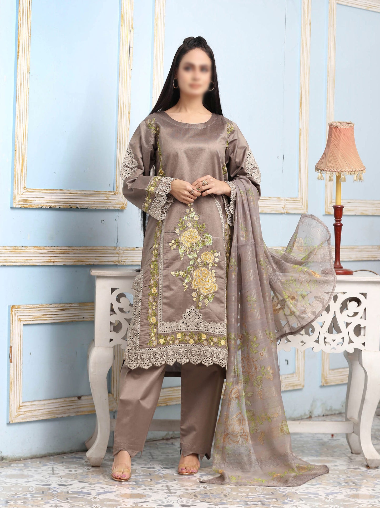 Embroidered Lawn Suits stitched  3 Piece  - SM-110