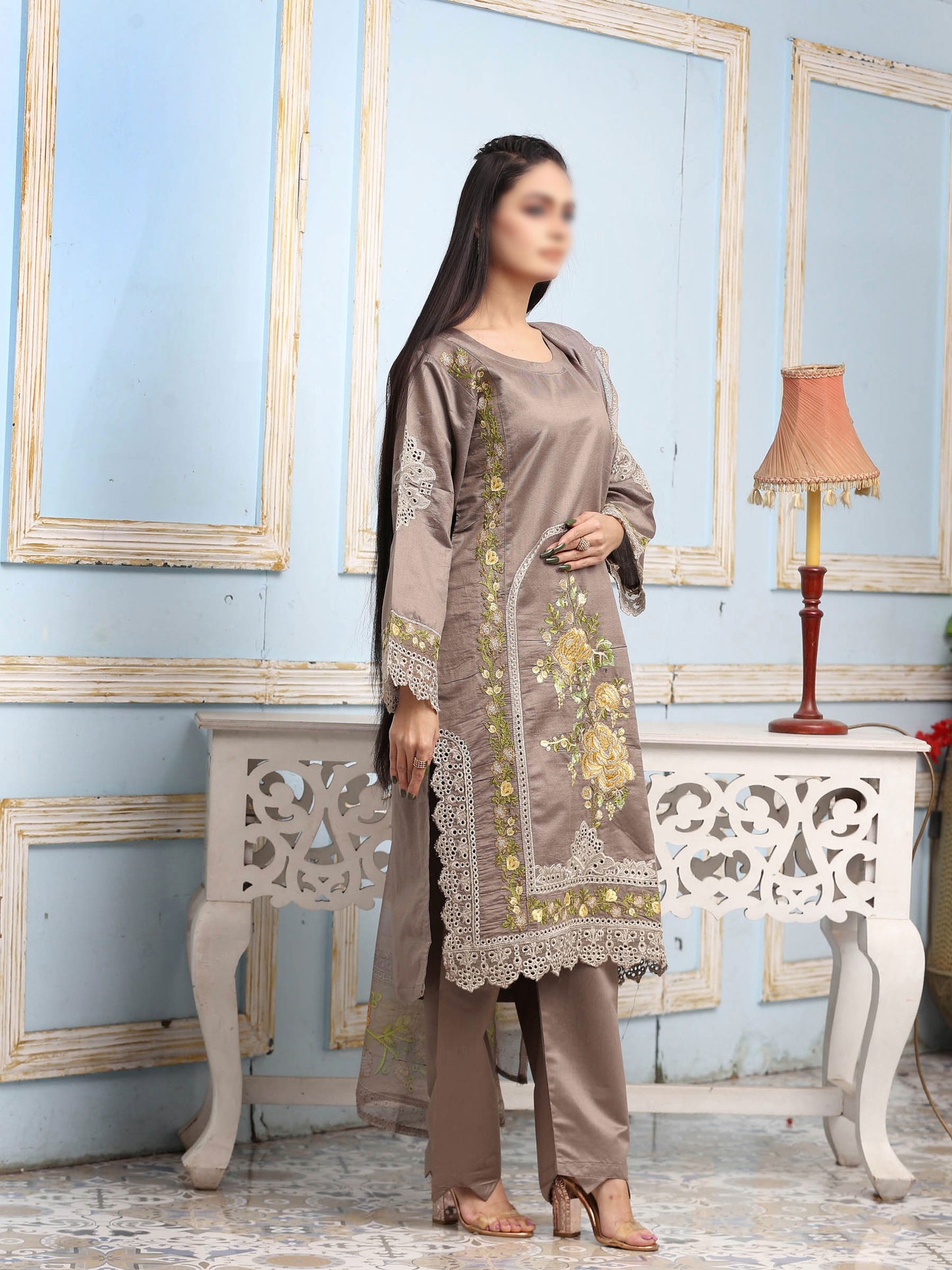 Embroidered Lawn Suits stitched  3 Piece  - SM-110