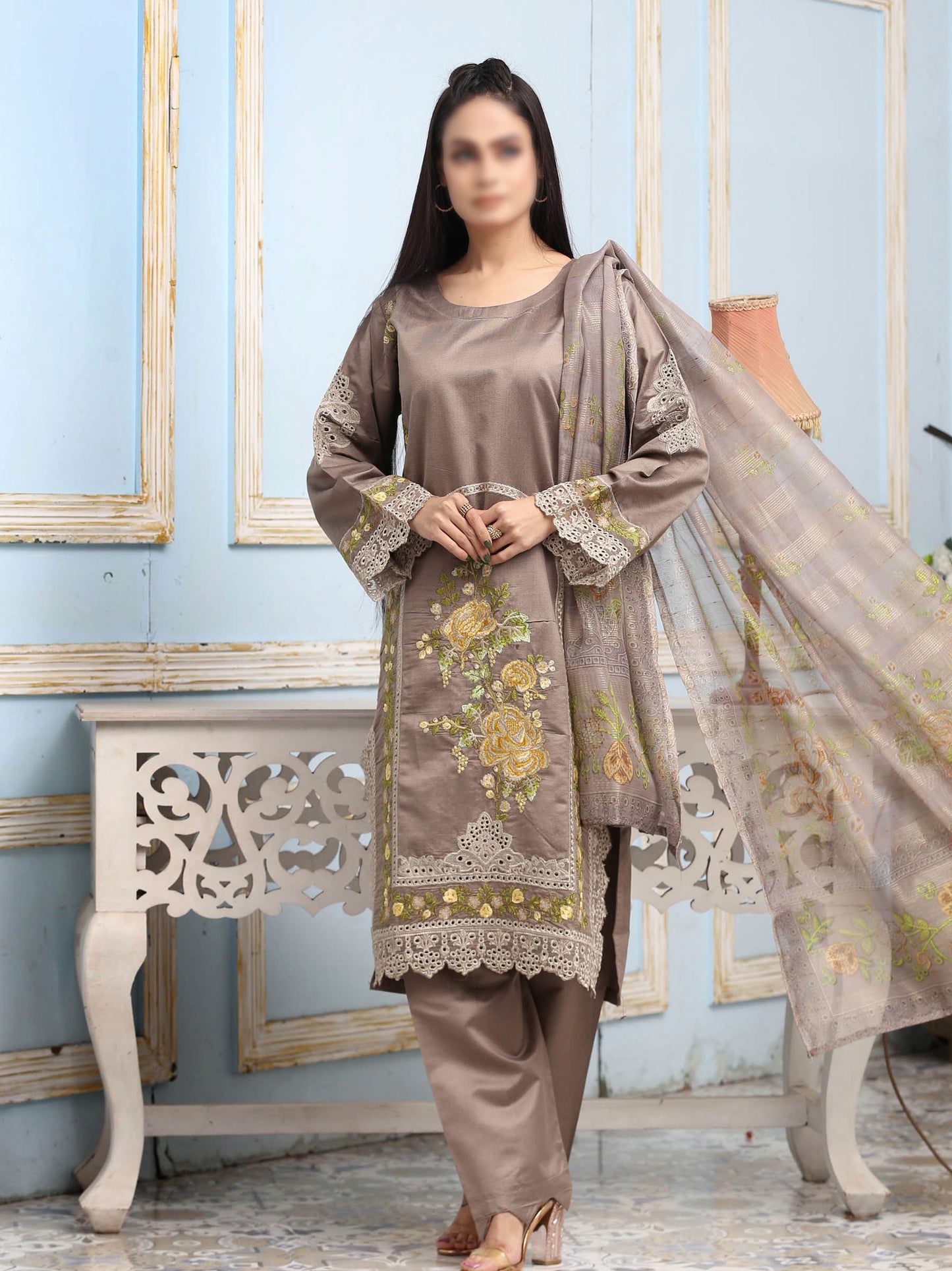 Embroidered Lawn Suits stitched  3 Piece  - SM-110