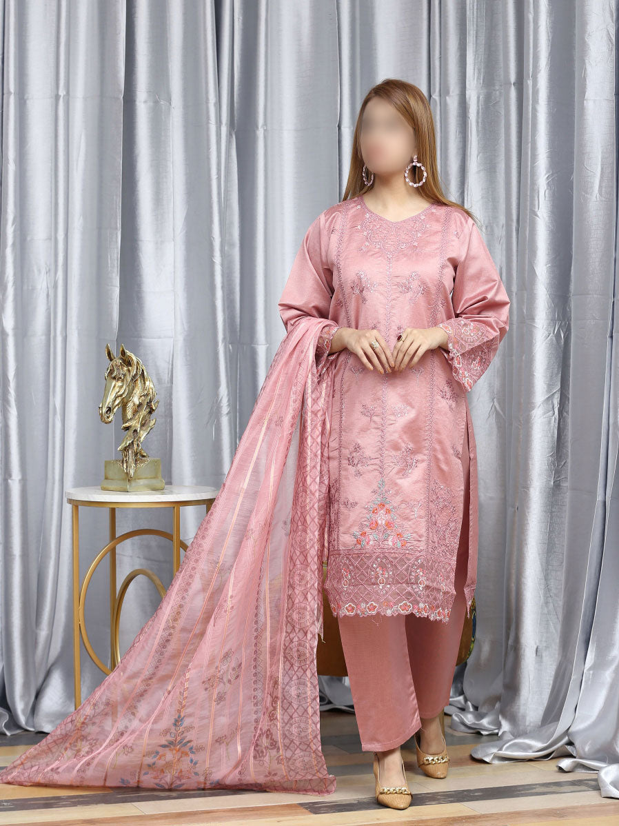 3 Piece stitched Embroidered Dastak Cotton Suit - DS-215