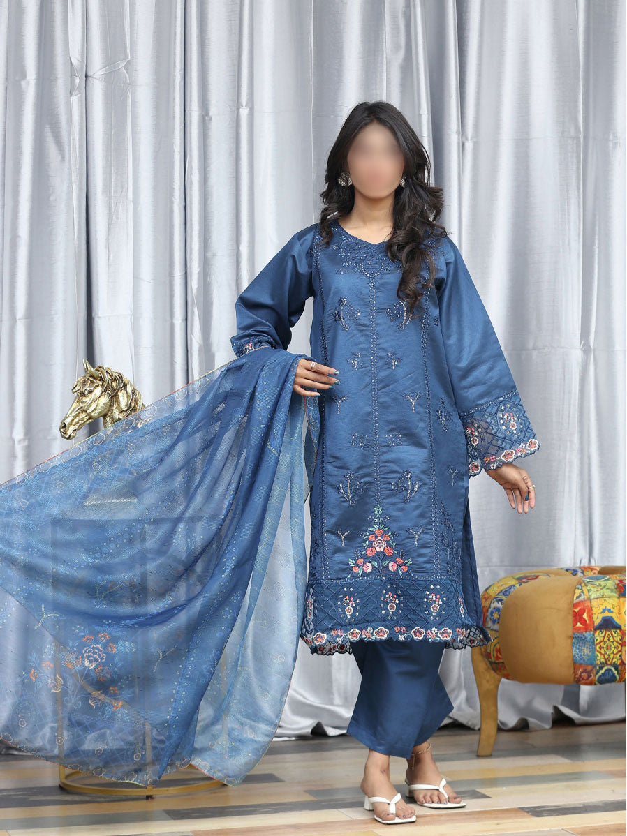 3 Piece stitched Embroidered Dastak Cotton Suit - DS-215