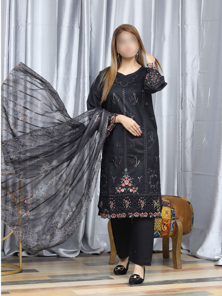 3 Piece stitched Embroidered Dastak Cotton Suit - DS-215