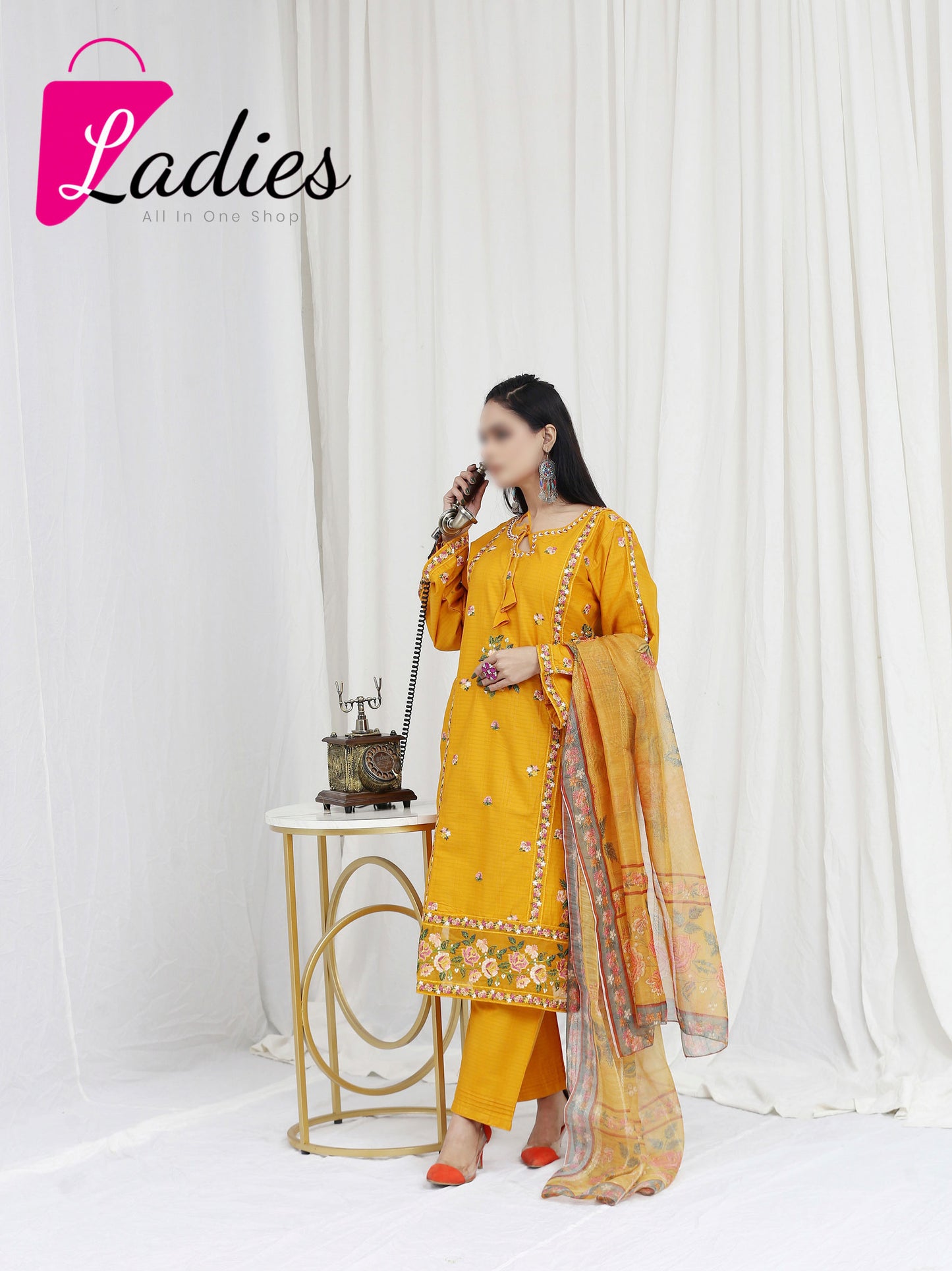 3 Piece stitched Suit Embroidered with Chiffon Dupatta ML-06