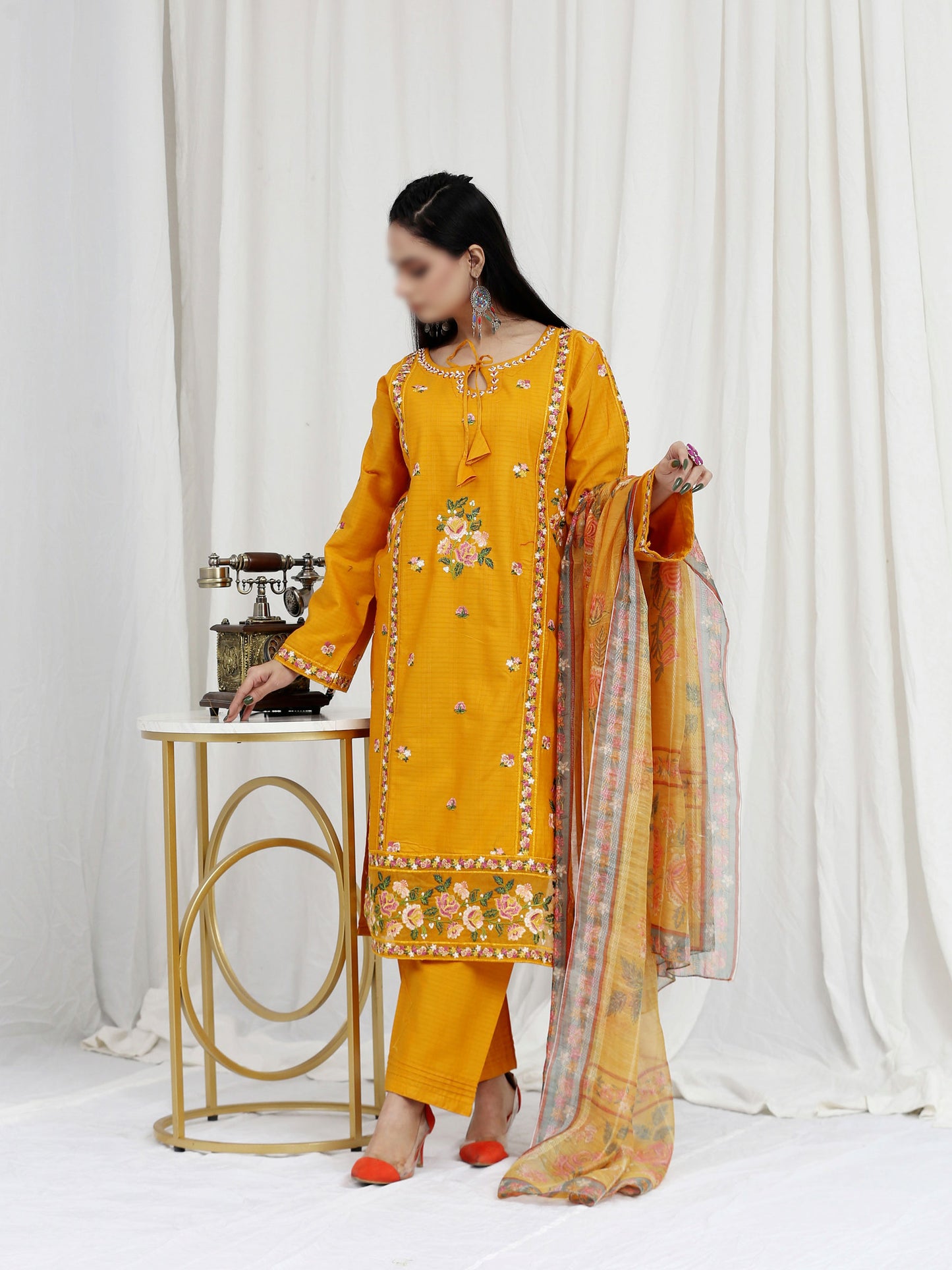 3 Piece stitched Suit Embroidered with Chiffon Dupatta ML-06