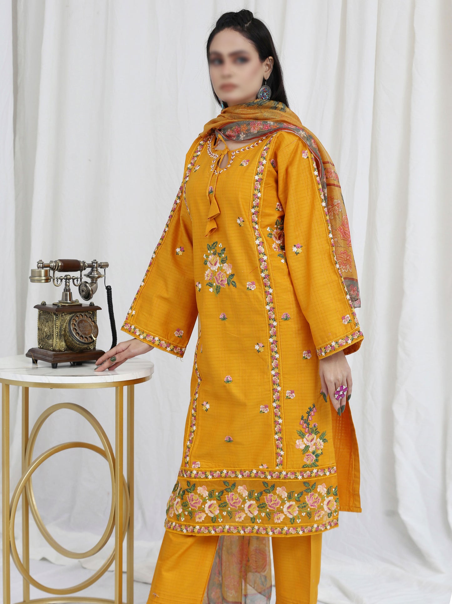 3 Piece stitched Suit Embroidered with Chiffon Dupatta ML-06